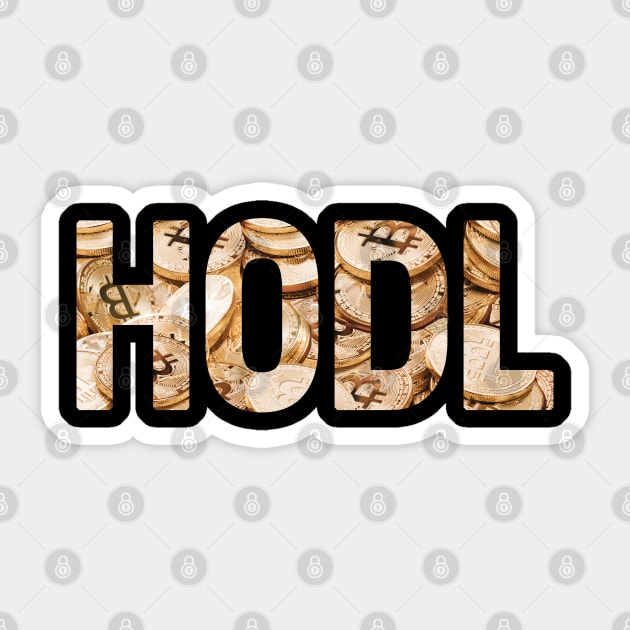 HODL text with bitcoin pattern Sticker by Brasilia Catholic